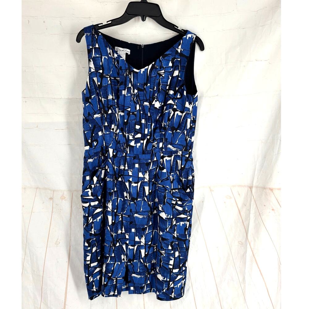 Oscar de la Renta blue abstract pleated dress